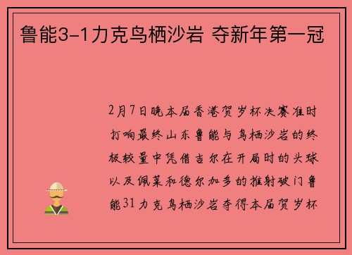 鲁能3-1力克鸟栖沙岩 夺新年第一冠